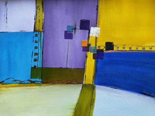 Geometrics #3 - watercolor/ mixed media 18x24 framed