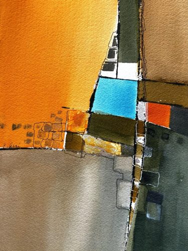 Geometrics #9 - watercolor and mixed media, 16x20 framed