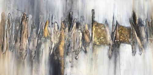 The Gathering, 30" x 15" mixed media on canvas