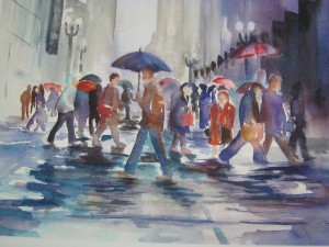 Rainy Day Traffic - watercolor