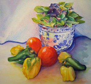 Still Life with Peppers - watercolor