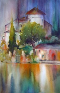 Toblino in Sunset - watercolor