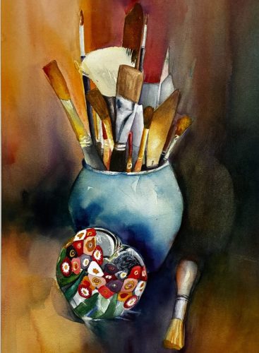 Brushwork #2 - watercolor, 18x24 framed